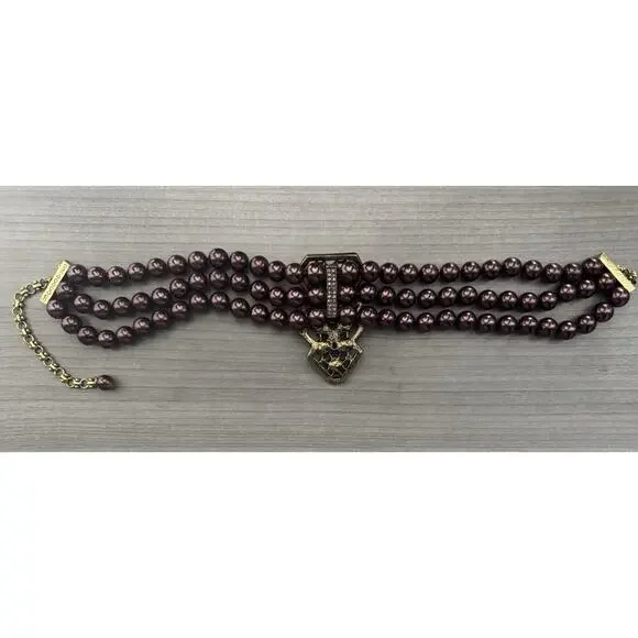 Heidi Daus Aubergine Art Deco Triple Strand Vintage Necklace AB Crystal Pendant - Picture 3 of 16